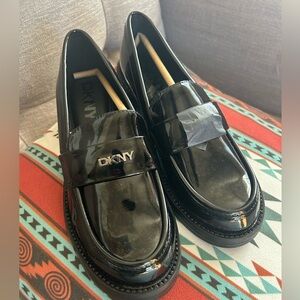 DKNY Black Patent Leather Penny Loafers